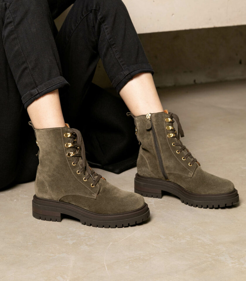 MAISON TOUFET BOTTINES CONFORTABLE KAKI CUIR VELOURS NORA