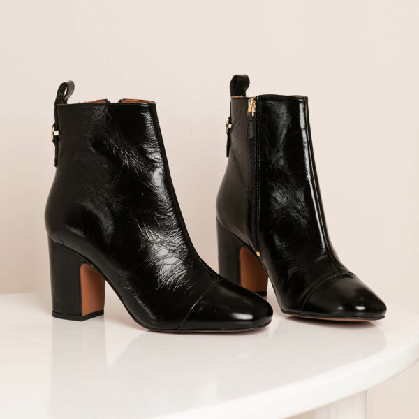 MAISON TOUFET BOTTINES CONFORTABLE NOIR CUIR BRILLANT EFFET FROISSÉ YESMINE