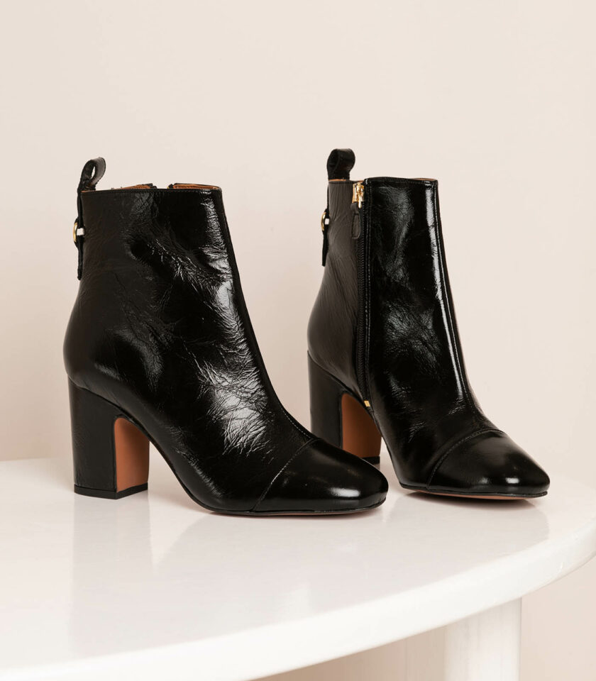 MAISON TOUFET BOTTINES CONFORTABLE NOIR CUIR BRILLANT EFFET FROISSÉ YESMINE