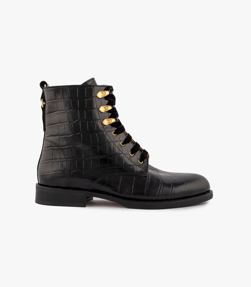 MAISON TOUFET BOTTINES CONFORTABLE NOIR CUIR CROCO ELA