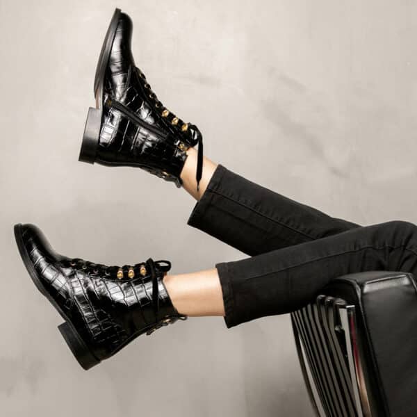 MAISON TOUFET BOTTINES CONFORTABLE NOIR CUIR CROCO ELA