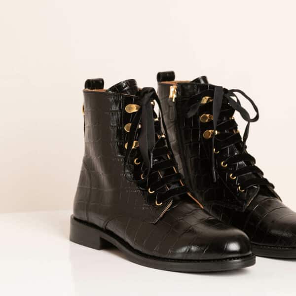 MAISON TOUFET BOTTINES CONFORTABLE NOIR CUIR CROCO ELA