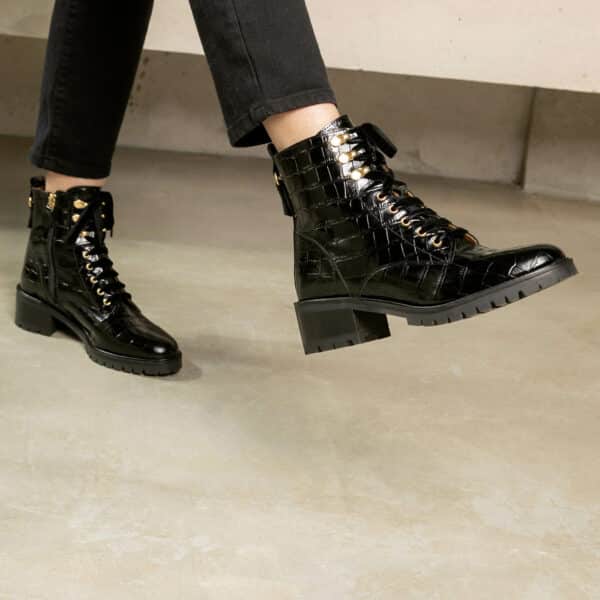 MAISON TOUFET BOTTINES CONFORTABLE NOIR CUIR CROCO ELISABETH