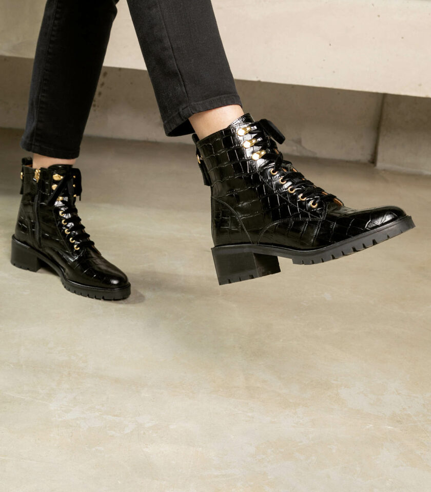 MAISON TOUFET BOTTINES CONFORTABLE NOIR CUIR CROCO ELISABETH