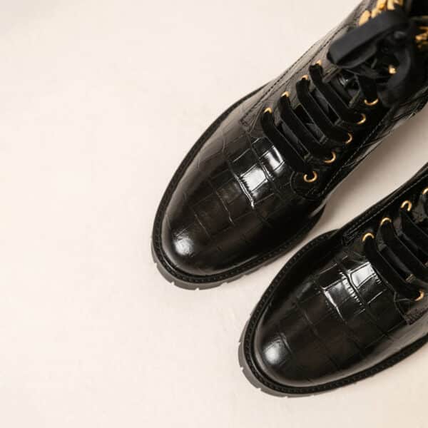 MAISON TOUFET BOTTINES CONFORTABLE NOIR CUIR CROCO ELISABETH