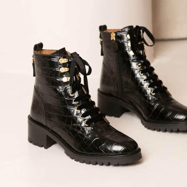MAISON TOUFET BOTTINES CONFORTABLE NOIR CUIR CROCO ELISABETH
