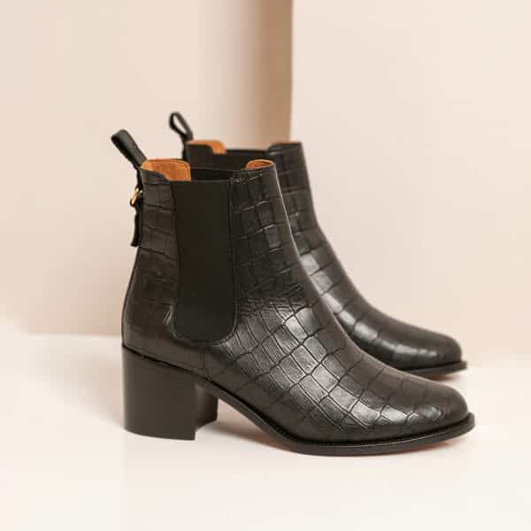 MAISON TOUFET BOTTINES CONFORTABLE NOIR CUIR CROCO GÉRALDINE