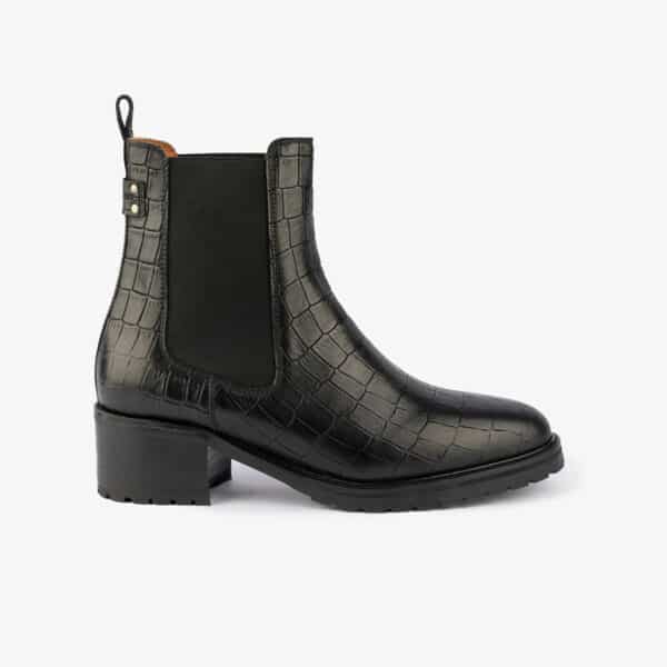 MAISON TOUFET BOTTINES CONFORTABLE NOIR CUIR CROCO GOLDA