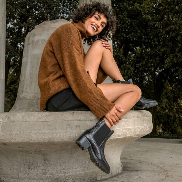 MAISON TOUFET BOTTINES CONFORTABLE NOIR CUIR CROCO GOLDA
