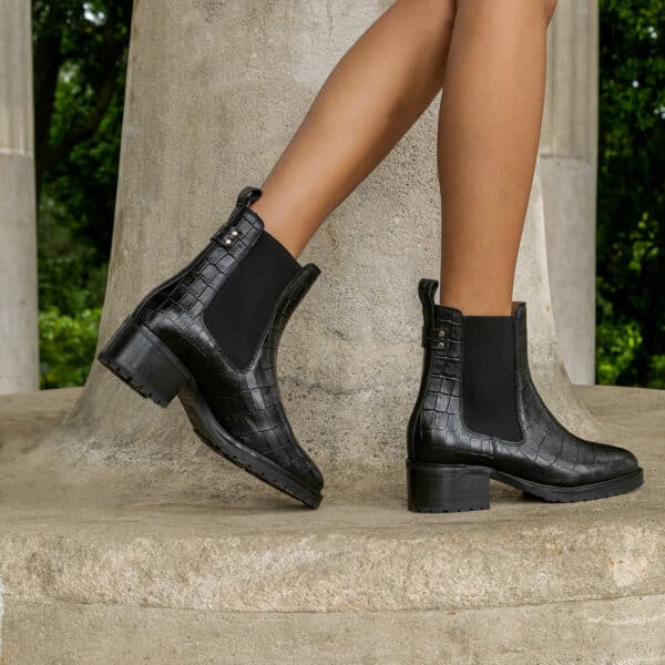 MAISON TOUFET BOTTINES CONFORTABLE NOIR CUIR CROCO GOLDA