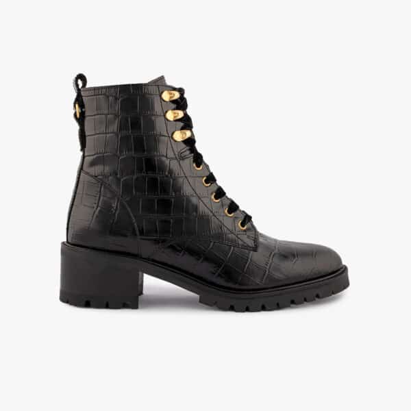 MAISON TOUFET BOTTINES CONFORTABLE NOIR CUIR CROCO LISSE ELISABETH