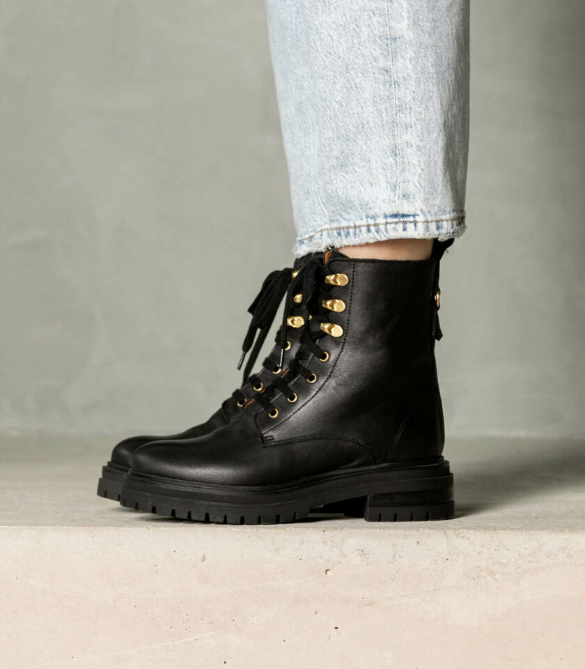 MAISON TOUFET BOTTINES CONFORTABLE NOIR CUIR GLACÉ NORA