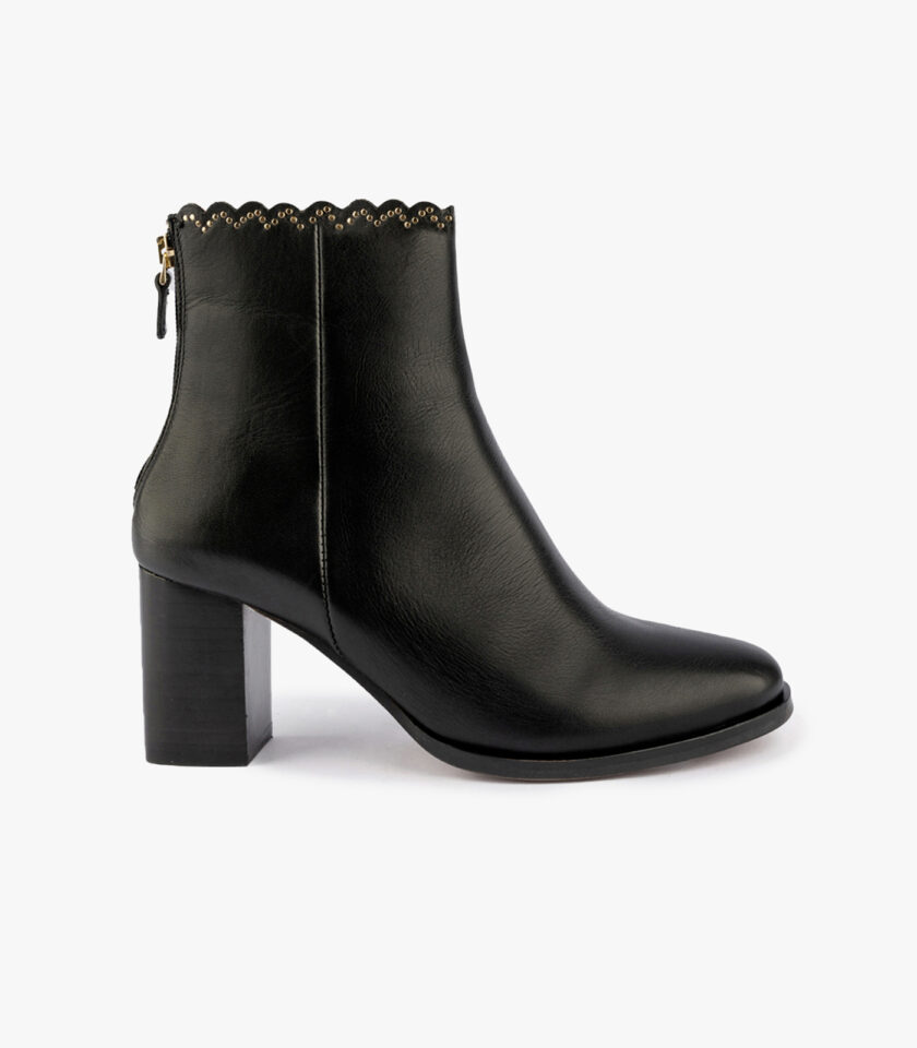 MAISON TOUFET BOTTINES CONFORTABLE NOIR CUIR LISSE CLOUS GISELLA