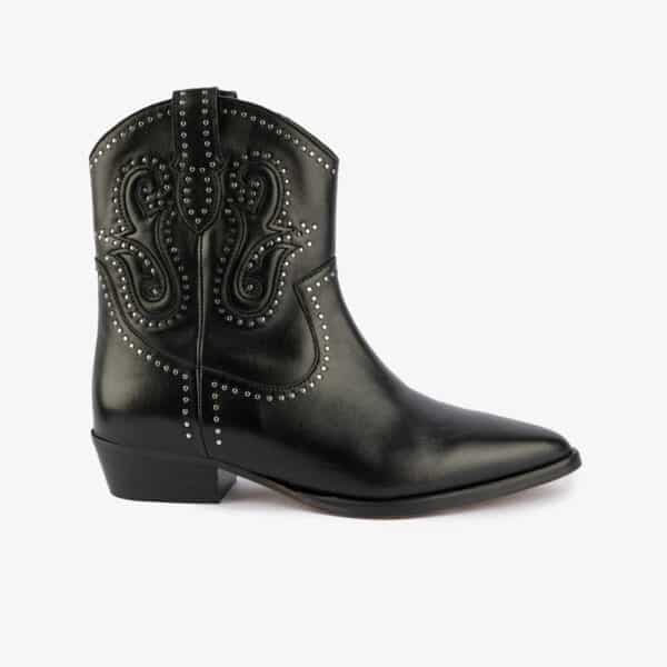 MAISON TOUFET BOTTINES CONFORTABLE NOIR CUIR LISSE CLOUS IRÈNE