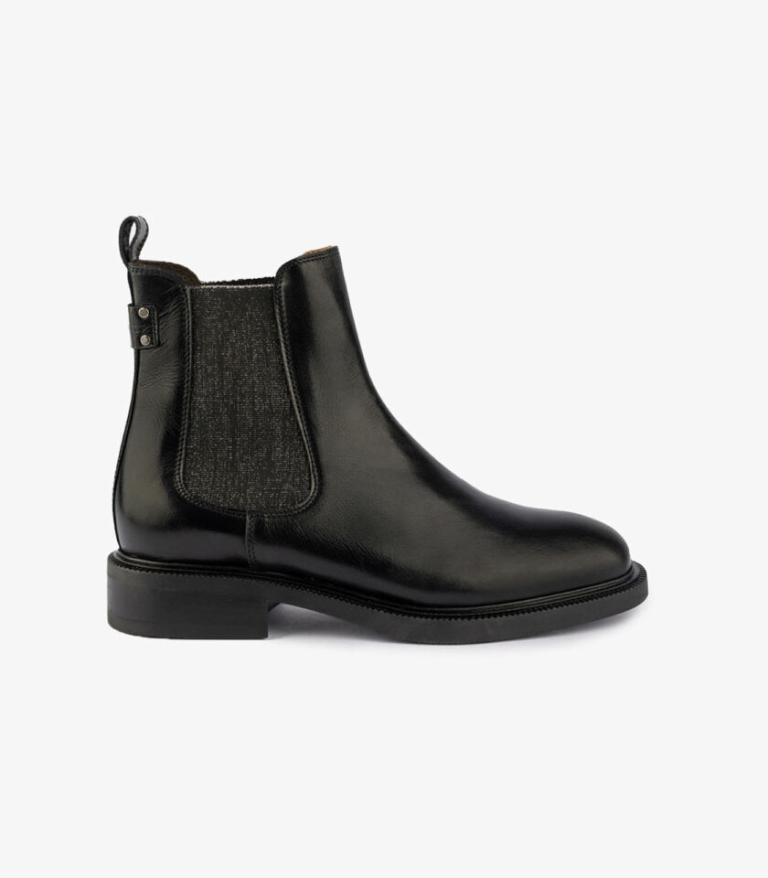 MAISON TOUFET BOTTINES CONFORTABLE NOIR CUIR LISSE ÉLASTIQUE IRISÉ MAXINE