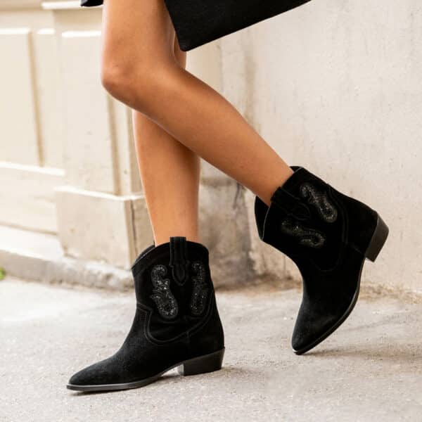 MAISON TOUFET BOTTINES CONFORTABLE NOIR CUIR VELOURS IRÈNE