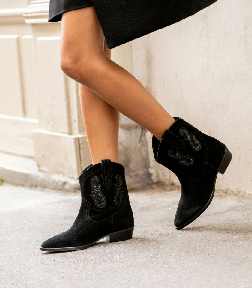 MAISON TOUFET BOTTINES CONFORTABLE NOIR CUIR VELOURS IRÈNE