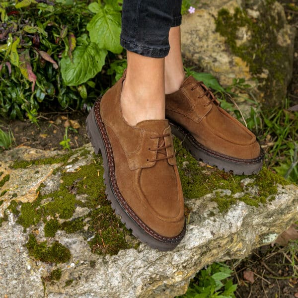 MAISON TOUFET DERBIES CONFORTABLE CAMEL CUIR VELOURS DANIELLA