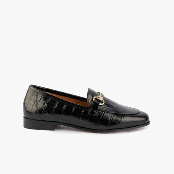 MAISON TOUFET MOCASSINS CONFORTABLE NOIR CUIR FAÇON CROCO CLÉMENCE