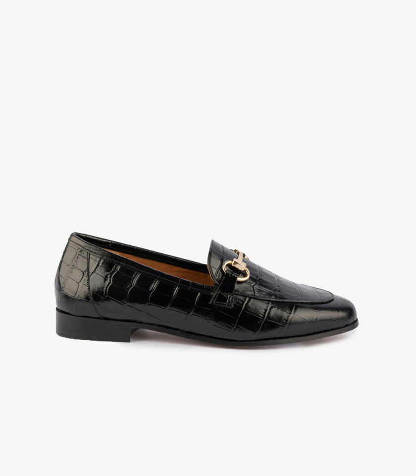 MAISON TOUFET MOCASSINS CONFORTABLE NOIR CUIR FAÇON CROCO CLÉMENCE