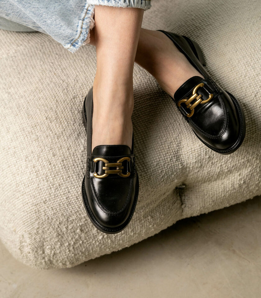 MAISON TOUFET MOCASSINS CONFORTABLE NOIR CUIR GLACÉ LYNA