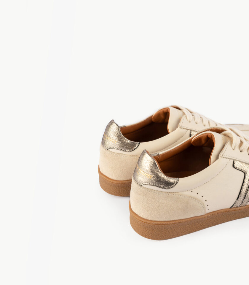 MAISON TOUFET BASKETS CONFORTABLE CRÈME DORÉ CUIR VELOURS CUIR LISSE SOLVEIG