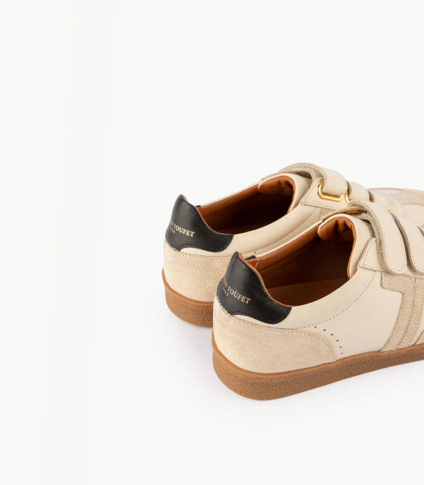 MAISON TOUFET COMFORTABLE SNEAKERS CREAM BLACK SUEDE LEATHER SMOOTH LEATHER SUSANNA