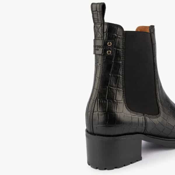 MAISON TOUFET BOTTINES CONFORTABLE NOIR CUIR CROCO GOLDA