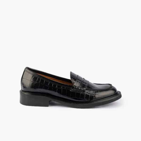 MAISON TOUFET MOCASSINS CONFORTABLE NOIR CUIR FAÇON CROCO ABIGAELLE