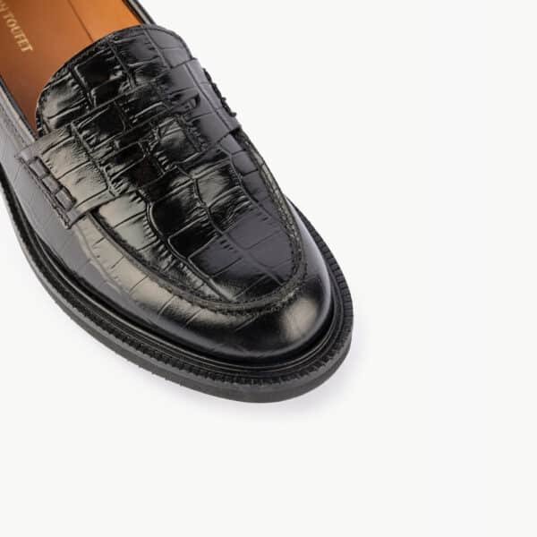 MAISON TOUFET MOCASSINS CONFORTABLE NOIR CUIR FAÇON CROCO ABIGAELLE