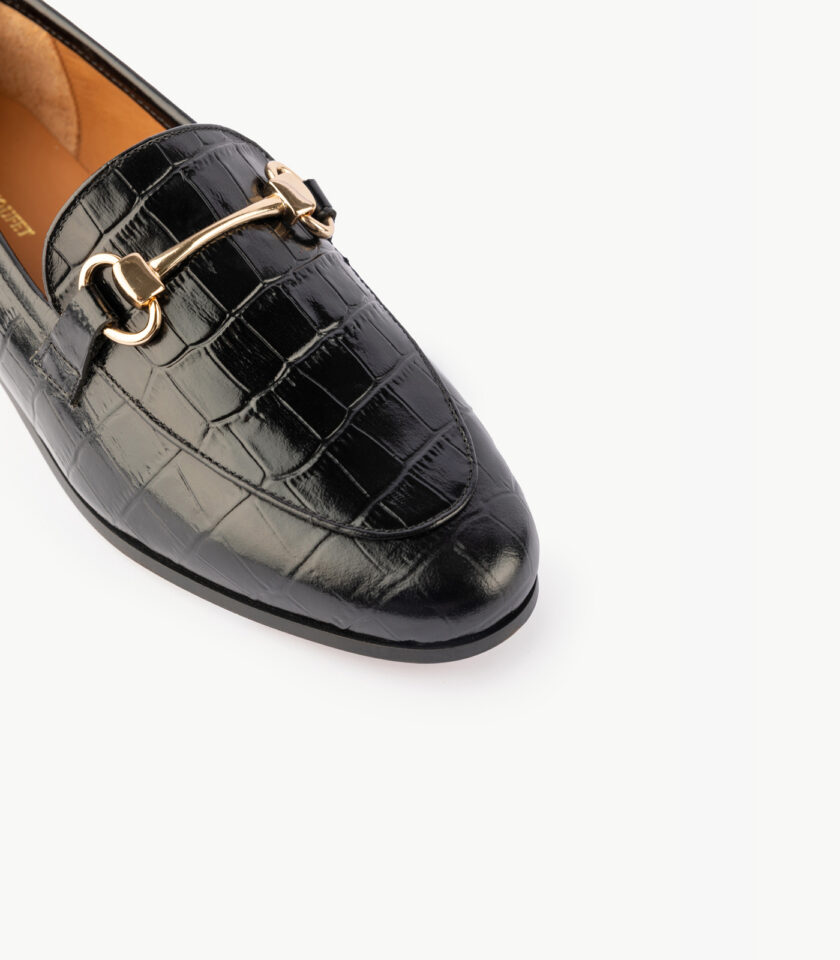 MAISON TOUFET MOCASSINS CONFORTABLE NOIR CUIR FAÇON CROCO CLÉMENCE