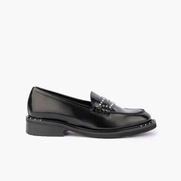 MAISON TOUFET MOCASSINS CONFORTABLE NOIR CUIR POLIDO CLOUS ABIGAELLE