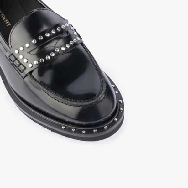 MAISON TOUFET MOCASSINS CONFORTABLE NOIR CUIR POLIDO CLOUS ABIGAELLE