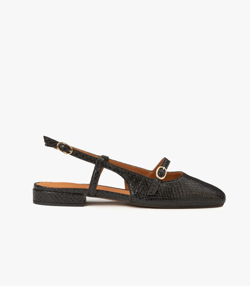 MAISON TOUFET SANDALES CONFORTABLE NOIR CUIR EFFET PYTHON BERTILLE