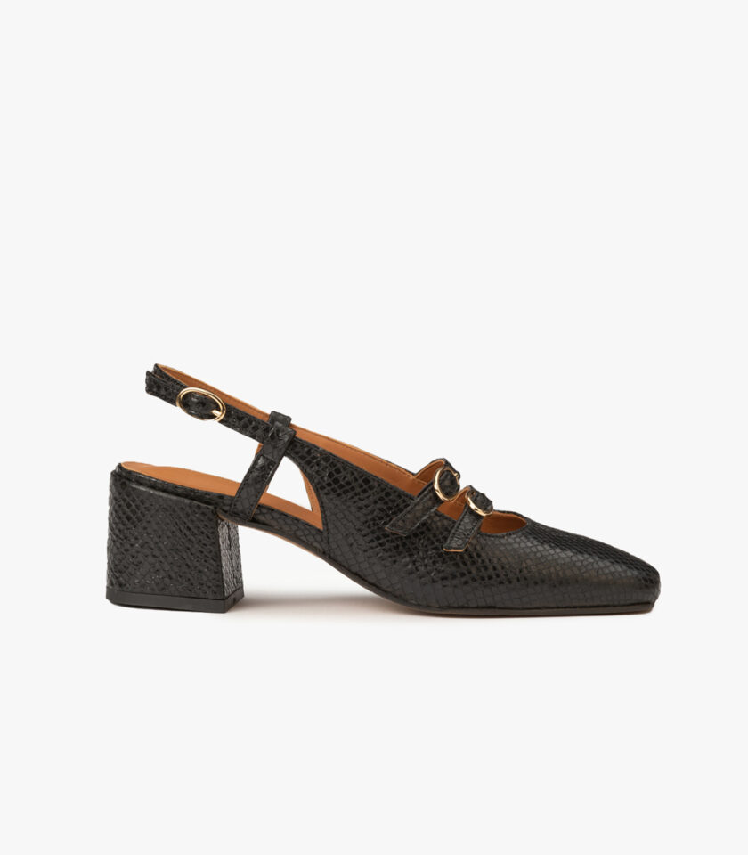MAISON TOUFET SANDALES TALON CONFORTABLE NOIR EFFET PYTHON CUIR BÉRÉNICE